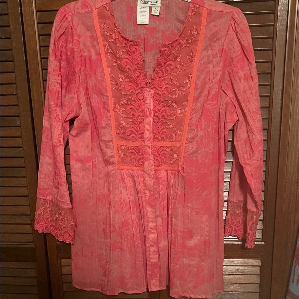 Sold 
Cold Water Creek vintage Coral Lace Accent Blouse never worn